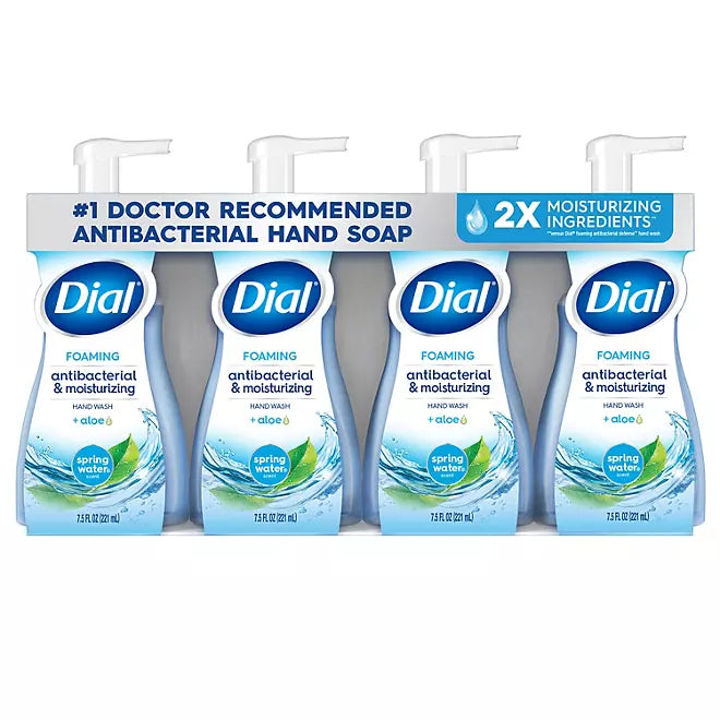 Dial Antibacterial Foaming Hand Soap, Spring Water, 7.5 fl. oz., 4 pk.