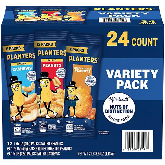 Planters Variety Pack Cashews & Peanuts, 24 pk.