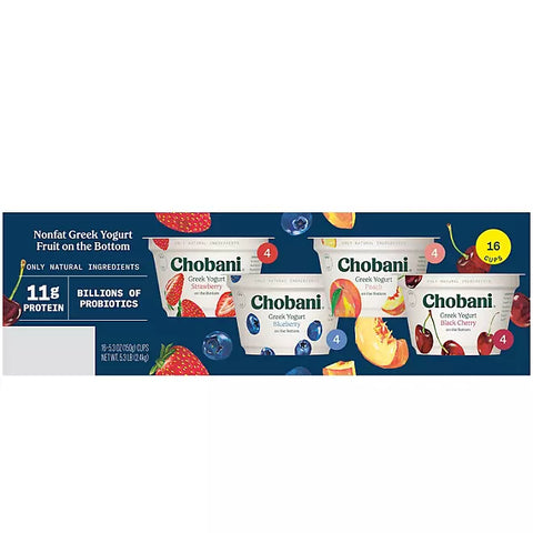 Chobani Nonfat Greek Yogurt Fruit On The Bottom Variety Pack (5.3 oz., 16 ct.)