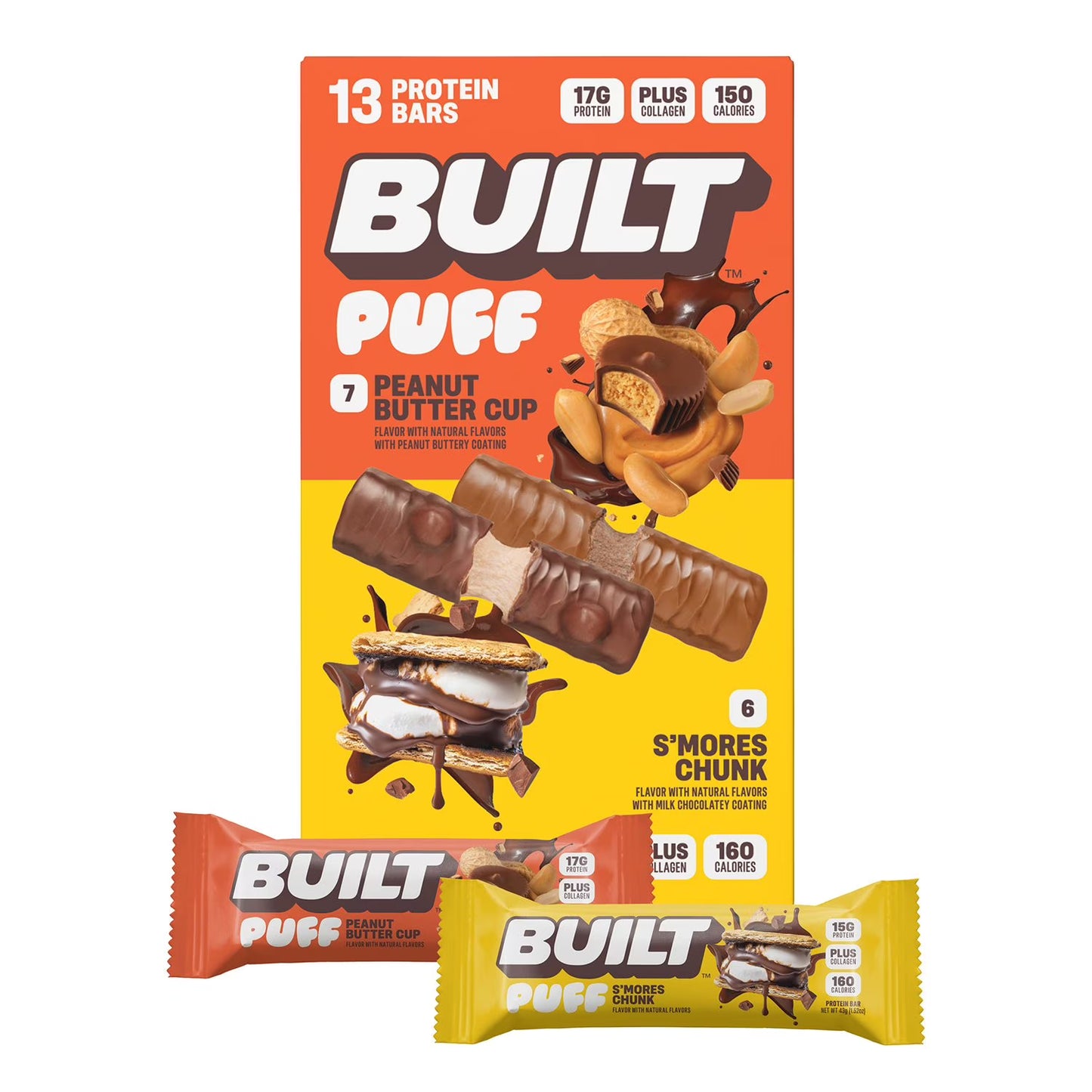 BUILT Bar Puff & Chunk Protein Bars, Variety Pack, 13 ct.