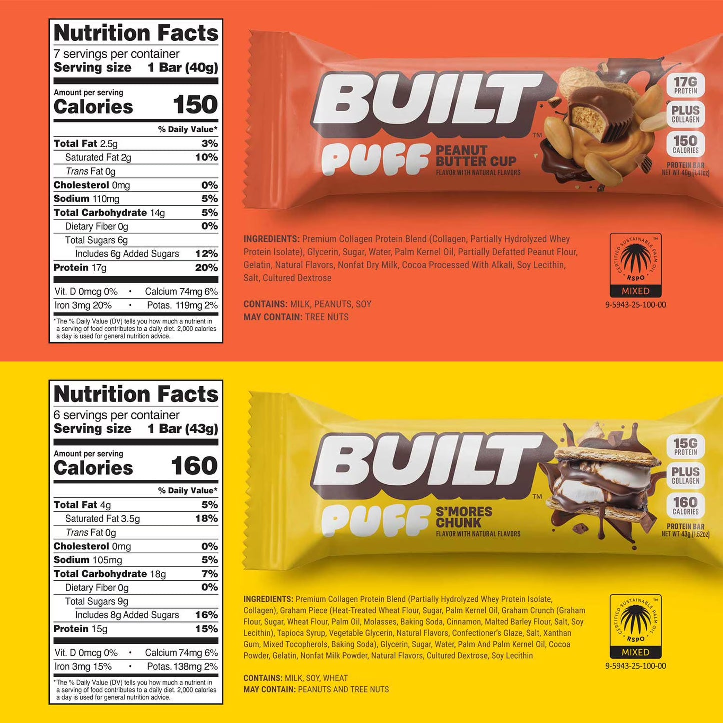 BUILT Bar Puff & Chunk Protein Bars, Variety Pack, 13 ct.