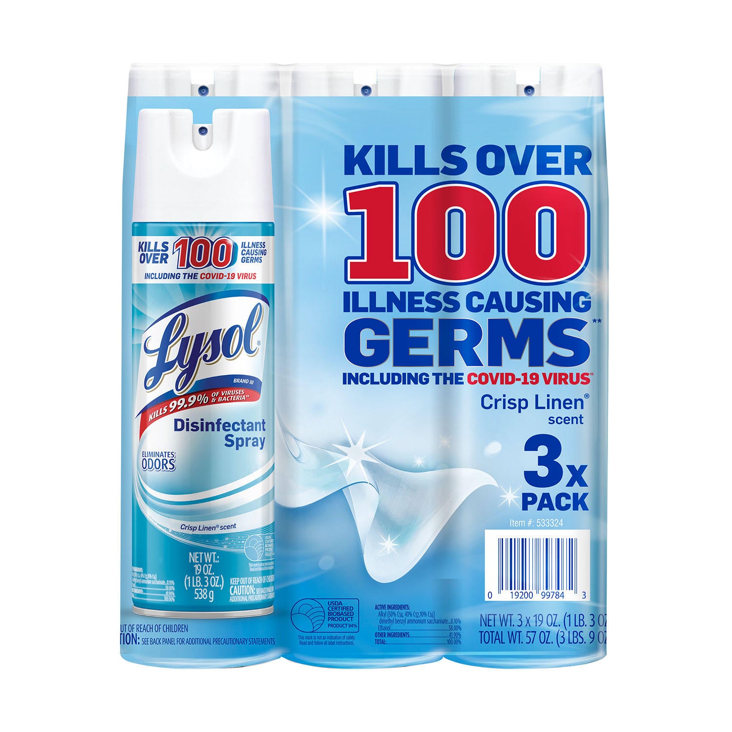 Lysol Disinfectant Spray, Crisp Linen Scent (19 oz., 3 pk.)